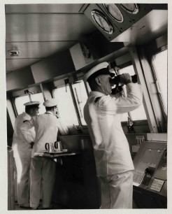 Commodore Dunkley on the bridge of a P&O liner