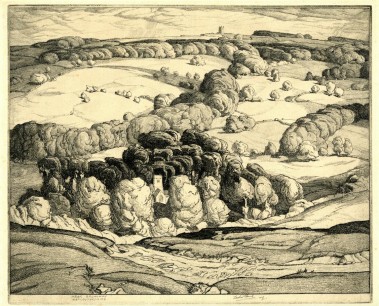 Leslie Moffat Ward, Cotswold Landscape Near Broadway, Worcestershire Etching, 260 x 322mm. Signed. Stuart Southall