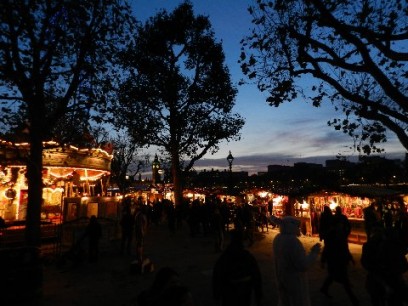 The Southbank German market as night falls