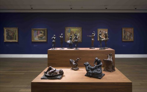 Installation shot showing some of the bronzes and paintings in Degas' Method at NyCarlsberg Glyptotek. Photo Anders Sune Berg