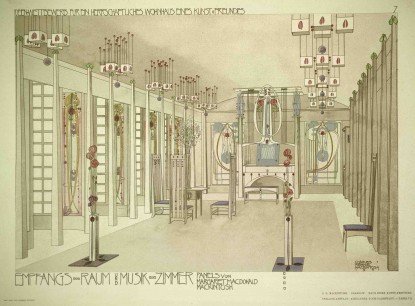 Charles Rennie Mackintosh, Interior, Design for a house for an art lover (designed in collaboration with Margaret Macdonald Mackintosh), 1901 © RIBA Library
