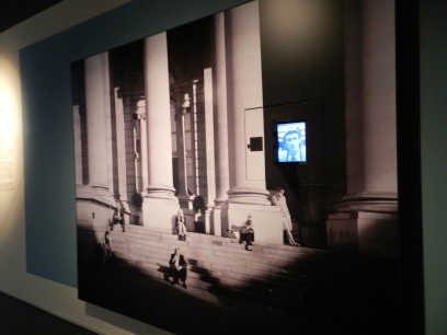 James Voller (New Zealand), Detail of Redefinition, an exploration of how cities rebuild themselves after disasters, featuring original images of the Blitz alongside the words of Christchurch earthquake victims, as spoken by those in the Square Mile