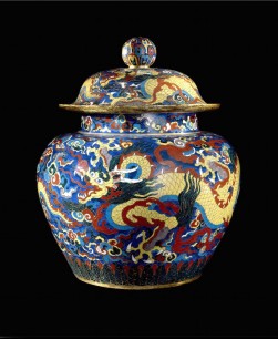 Cloisonné enamel jar and cover with dragons. Metal with cloisonné enamels, Xuande mark and period (1426–35), Beijing. © The Trustees of the British Museum