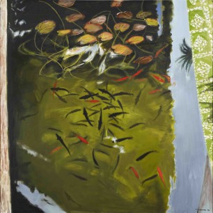 Elizabeth Blackadder,  Dark Pond, Alhambra, Granada, 1997.  Oil on canvas, 154 x 154.