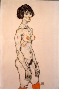 Egon Schiele, Standing Nude in Orange Stockings (1914)