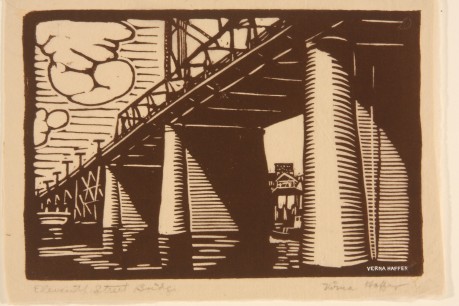 Virna Haffer,  Eleventh Street Bridge, c. 1930s  Woodblock  print.