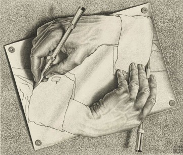 M.C. Escher, Drawing Hands, 1948, Lithograph, 28.2 x 33.2 cm, Collection Gemeentemuseum Den Haag, The Hague, The Netherlands © 2015 The M.C. Escher Company-The Netherlands. All rights reserved. www.mcescher.com