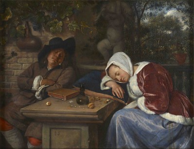 Jan Steen (1625/26–79) The Sleeping Couple Oil on copper, 18.7 x 24.5 cm, signed Sutton no. 65