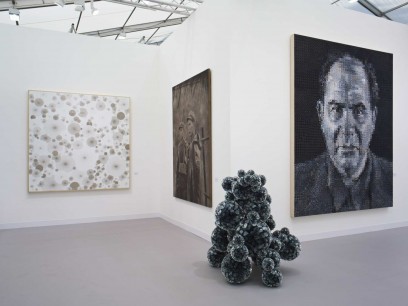 Fig. 11. Centre, sculpture by Tara Donaovan, right, painting by Chuck Close. Pace Gallery