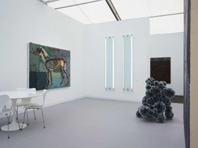 Fig. 12. Left, painting by Li Songsong; right, sculpture by Tara Donovan. Pace Gallery