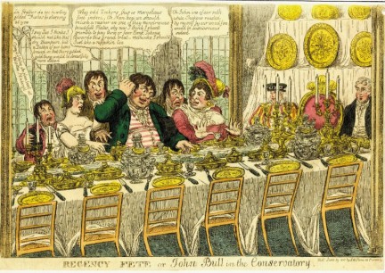 Charles Williams, Regency Fete or John Bull in the Conservatory. Hand-coloured engraving, 1811, British Museum