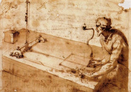 Lodovico Cardi ('il Cigoli'). A man using Cigoli’s perspective machine, c.1600–13. Many artists tried mechanical devices to measure forms in perspective. Cigoli’s apparatus reproduced the points touched by the stylus, when viewed with the eyepiece