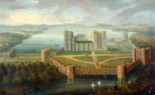 The ‘Newnham Paddox’ painting (based on a now-lost fresco of c.1620 at Newnham Paddox, Warwickshire), which depicts Kenilworth Castle much as it must have appeared at the time of Elizabeth I’s celebrated visit of 1575. (English Heritage)