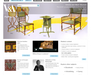 Screenshot from Furniture section of the new V&A website