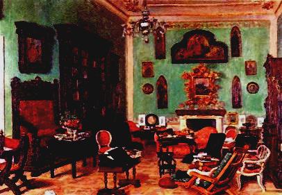 A copy of the picture by George Mignaty of the Drawing Room   at Casa Guidi.