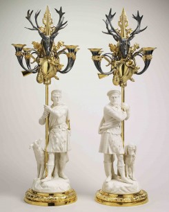 Herbert Minton & Co., Pair of Highlander Candelabra designed by Sir Edwin Landseer, 1854