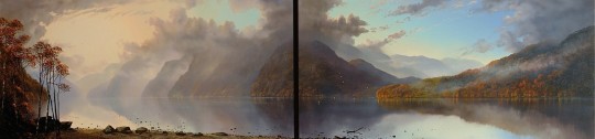 Tim Wilson, Autumn on the Hudson,NY. Oil on berge linen. Diptych 2 X 50cm X 100cm (Private collection, New York)