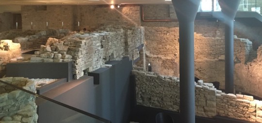 Archaeological remains in the dining room of the Relais San Lorenzo, Bergamo. Photo © Stephen Kingsley