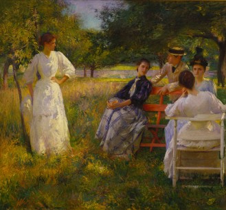 Edmund C. Tarbell, In the Orchard, 1891. Oil on canvas, 154.3 x 166.4 cm. Terra Foundation for American Art, Chicago, Daniel J. Terra Collection, 1999.141 © Terra Foundation for American Art