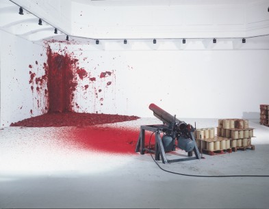 Anish Kapoor, Shooting into the Corner (2008–9).  Mixed media, dimensions variable.   Photo: Nic Tenwiggenhorn   © Anish Kapoor/VG Bildkunst, Bonn, 2013