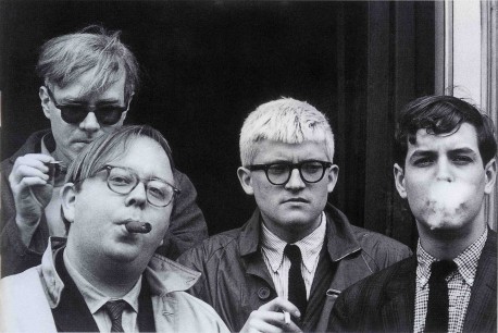 Dennis Hopper: Andy Warhol, Henry Geldzahler, David Hockney and Jeff Goodman, 1963. Photograph, 17.25 x 24.74 cm