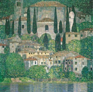 Gustav Klimt, Church in Cassone (Landscape with Cypresses), 1913  Oil on canvas, 110x110cm Private Collection © akg-images