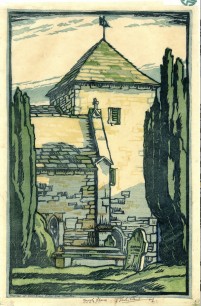 Leslie Moffat Ward, Knowle Church, Dorset Colour linocut, 288 x 186mm. Signed, inscribed in pencil 'Printed at Park Press from six blocks', Stuart Southall