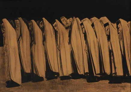 Jacob Kramer, Day of Atonement, 1919, Pencil, brush and ink on paper, 75.5 x 103 cm, Ben Uri Collection. © Estate of John David Roberts. By permission of the William Roberts Society.