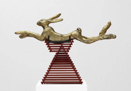 Barry Flanagan, Leaping Hare, embellished, 2/3 jan ’80 1980  Gilded gesso and paint on wood  75 x 100 x 24  Tate © estate of Barry Flanagan