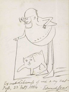 Edward Lear (1812–88), Exact likeness of me & my cat, 1884 Pen and ink, 24.5 x 21 cm  © Private Collection, The Walthall Family