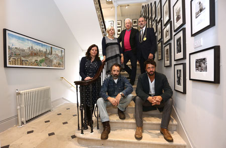 Royal Academicians (standing L-R) Chantal Joffe, Eileen Cooper, Michael Craig Martin, Christopher Le Brun (sitting l-r) Mike Nelson & Conrad Shawcross in The Keeper's House, Royal Academy of Arts, 2013. Photo: P. Whitby/Getty Images for Royal Academy