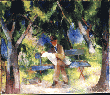 August Macke, Macke, Lesender Mann im Park,1914, Öl auf Leinwand, 86.5 x 100cm, Museum Ludwig, Köln