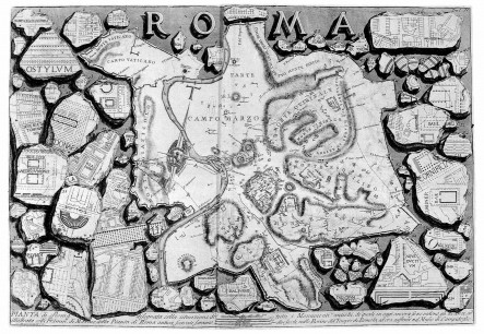 Giovanni Battista Piranesi, Pianta di Roma (1756). Engraving. From Melancholy and Architecture: On Aldo Rossi by Diogo Seixas Lopes