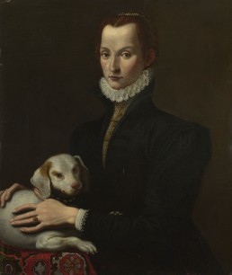 Sofonisba Anguissola, Portrait of a Lady with a Dog, oil on wood, late 16th century. By kind permission of the National Gallery, London