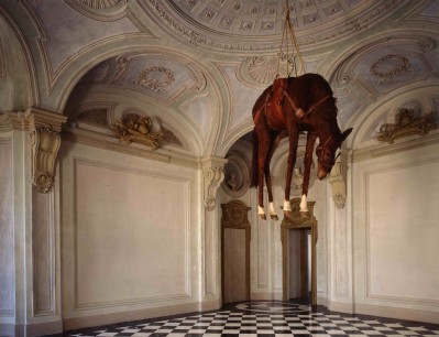 Maurizio Cattelan Novecento, 1997  Taxidermied horse, leather saddle, rope, and pulley,  