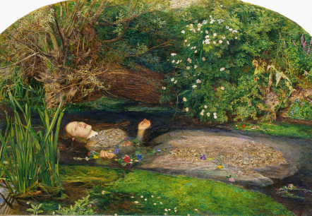 John Everett Millais, Ophelia, 1851 –2. Oil on canvas, arched top,Tate, London