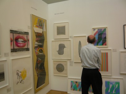 Work by Joe Tilson and Bridget Riley at the Richard Saltoun/Karsten Schubert stand