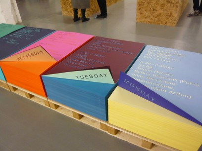 Display of coloured boards at 'Beauty in the Making'