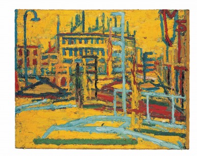 Frank Auerbach, Mornington Crescent with the Statue of Sickert’s Father-­‐in-­‐Law III, Summer Morning, 1966. Private collection. Courtesy Marlborough Fine Art, London