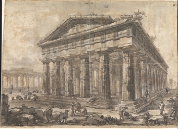 Paestum: Exterior of the Temple of Neptune (Poseidon to the Greeks)from the North-East, by Piranesi Courtesy of the Trustees of Sir John Soane's Museum