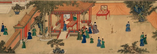 Detail from ‘Amusements in the Xuande emperor’s palace’ showing the emperor playing an arrow-throwing game. Handscroll, ink and colours on silk. Xuande period, 1426–35. Anonymous. The Palace Museum, Beijing. © The Palace Museum