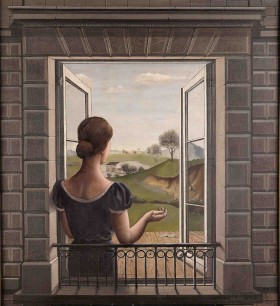 Paul Delvaux, La fenêtre (1936), Oil on canvas, 110x100 cm © Paul Delvaux Foundation, Belgium