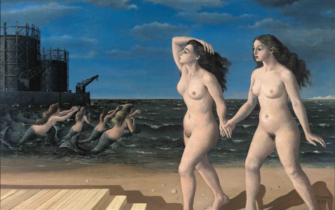 Paul Delvaux, Les femmes devant la mer, 1943, oil on canvas, private collection (with permission of Blain | Di Donna Gallery)
