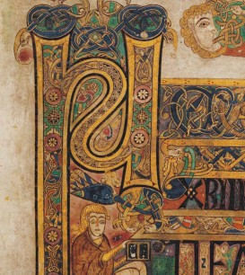 folio 8r, N of NATIUTAS with multi-leafed crosses,  illustration from The Book of Kells