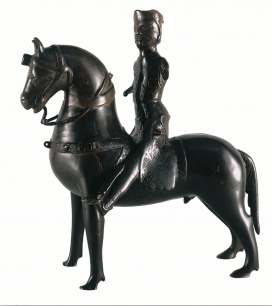 German School (?Hildesheim) Aquamanile in the form of a knight on horseback, mid-13th century, laten, 31.7x29 cm