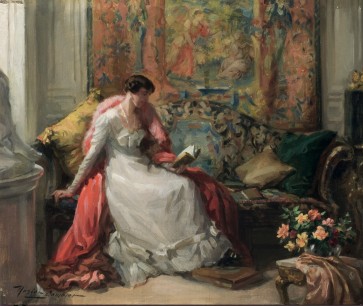 Nestor Cambier, Portrait of Lady Barber reading, undated (by 1928), oil on canvas, 22x27 cm