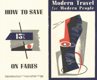 Modern Travel for Modern People, booklet for Imperial Airways, 1937. Based on Piper’s painting Tall Forms on Dark Blue commissioned by H. Stuart Menzies of Stuart Advertising Agency, well known for using modernist images