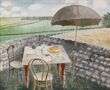 Eric Ravilious, Tea at Furlongs, 1939, Watercolour and pencil on paper, The Fry Art Gallery