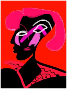 Red Lady iPad drawing, created 3 June 2012 (now a wine label promotional poster for Alain and Gilles Lemoine, France)