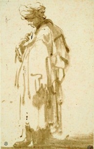 Rembrandt van Rijn (Leiden, 1606 – Amsterdam, 1669) ‘Oriental Man Standing to the Left in Profile’ Pen and brush with brown ink and wash.